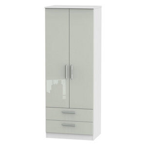 Azzurro Contemporary Assembly not required High gloss grey & white 2 Drawer Tall Double Wardrobe (H)1970mm (W)740mm (D)5