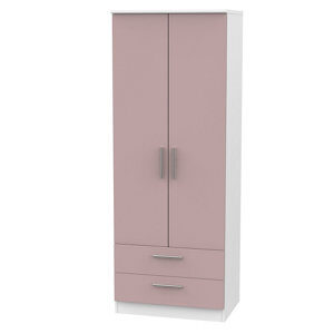 Azzurro Contemporary Assembly not required Matt pink & white 2 Drawer Tall Double Wardrobe (H)1970mm (W)740mm (D)530mm
