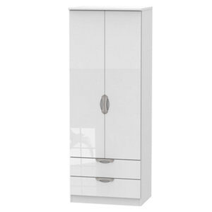 Chelsea Contemporary Assembly not required Gloss white 2 Drawer Tall Double Wardrobe (H)1970mm (W)740mm (D)530mm