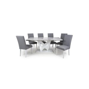 White Marble Effect 7 Piece Large Table with Randall Chairs