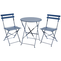 Charles Bentley 3 Piece Metal Bistro Set Garden Patio Table 2 Chairs - 6 Colours Navy