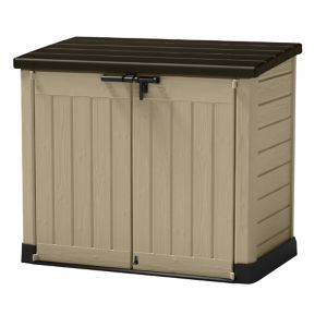 Keter Store It Out Max Wood Effect Lift Up Sloping Garden Storage Box - Partial Assembly Required Beige