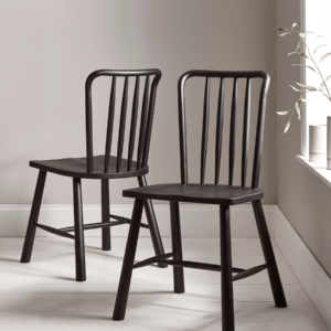 Two Bergen Oak Dining Chairs - Black