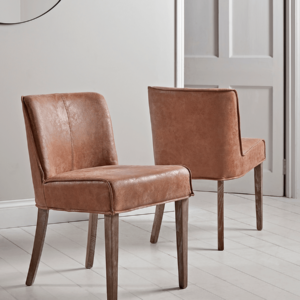 Two Leather & Wood Dining Chairs